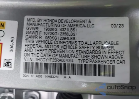 2024 Honda Accord Ex from USA, damaged, VIN 1HGCY1F35RA007094